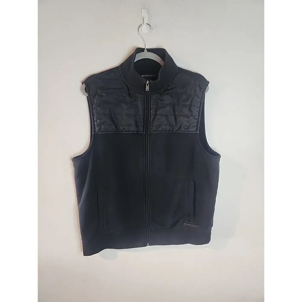 Black Michael Kors Men's Vest Large Full Zip Pockets Preppy Professional L